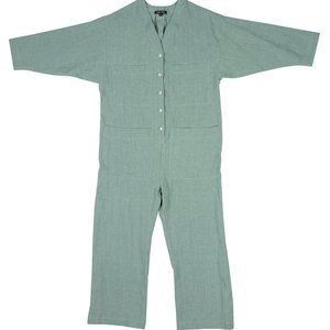 Ilana Kohn Tuck Coverall, V-Neck, Button-Up, Linen, Jade, Sz M, Excel. Condition